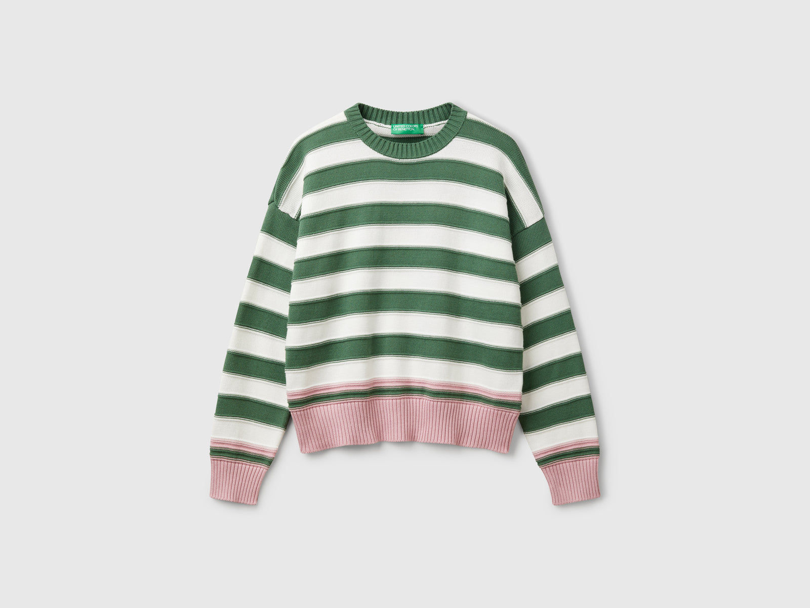 Maglia a righe in cotone tricot da donna verde | Benetton Outlet