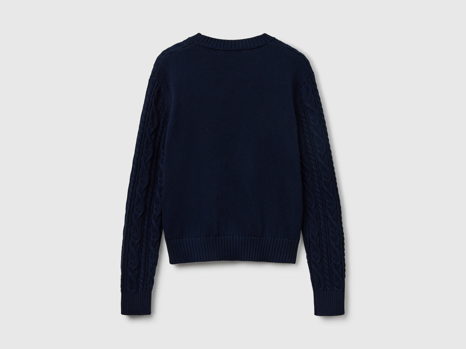 Maglia a trecce 100% cotone da donna blu scuro 2 | Benetton Outlet
