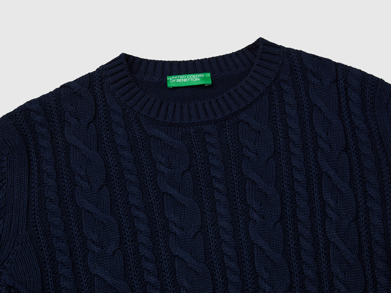 Maglia a trecce 100% cotone da donna blu scuro 3 | Benetton Outlet