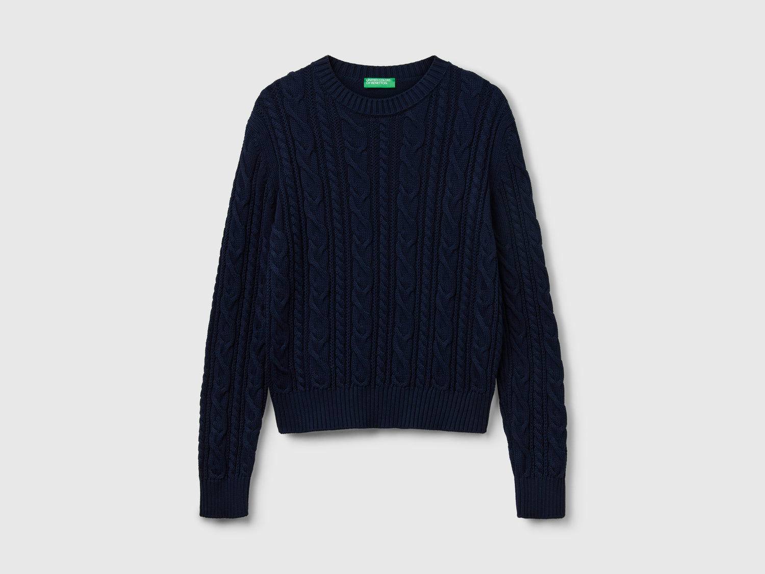 100% cotton cable knit sweater da donna blu scuro | Benetton Outlet