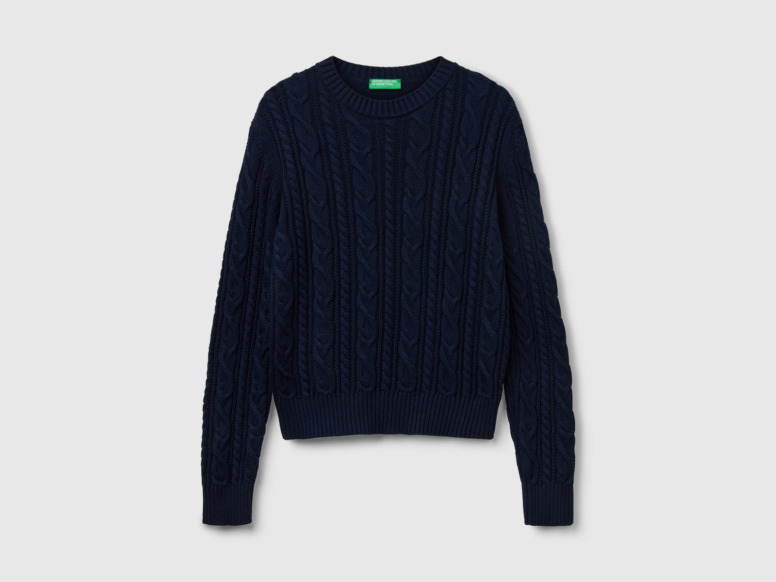 Maglia a trecce 100% cotone da donna blu scuro | Benetton Outlet