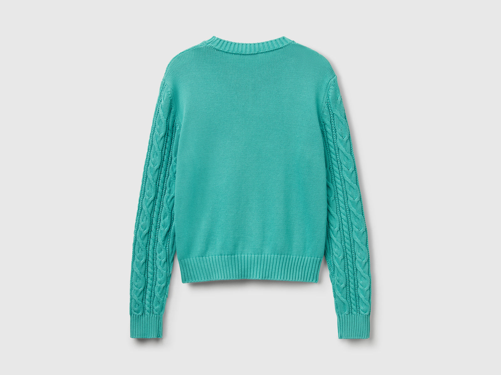 Maglia a trecce 100% cotone da donna verde acqua 2 | Benetton Outlet