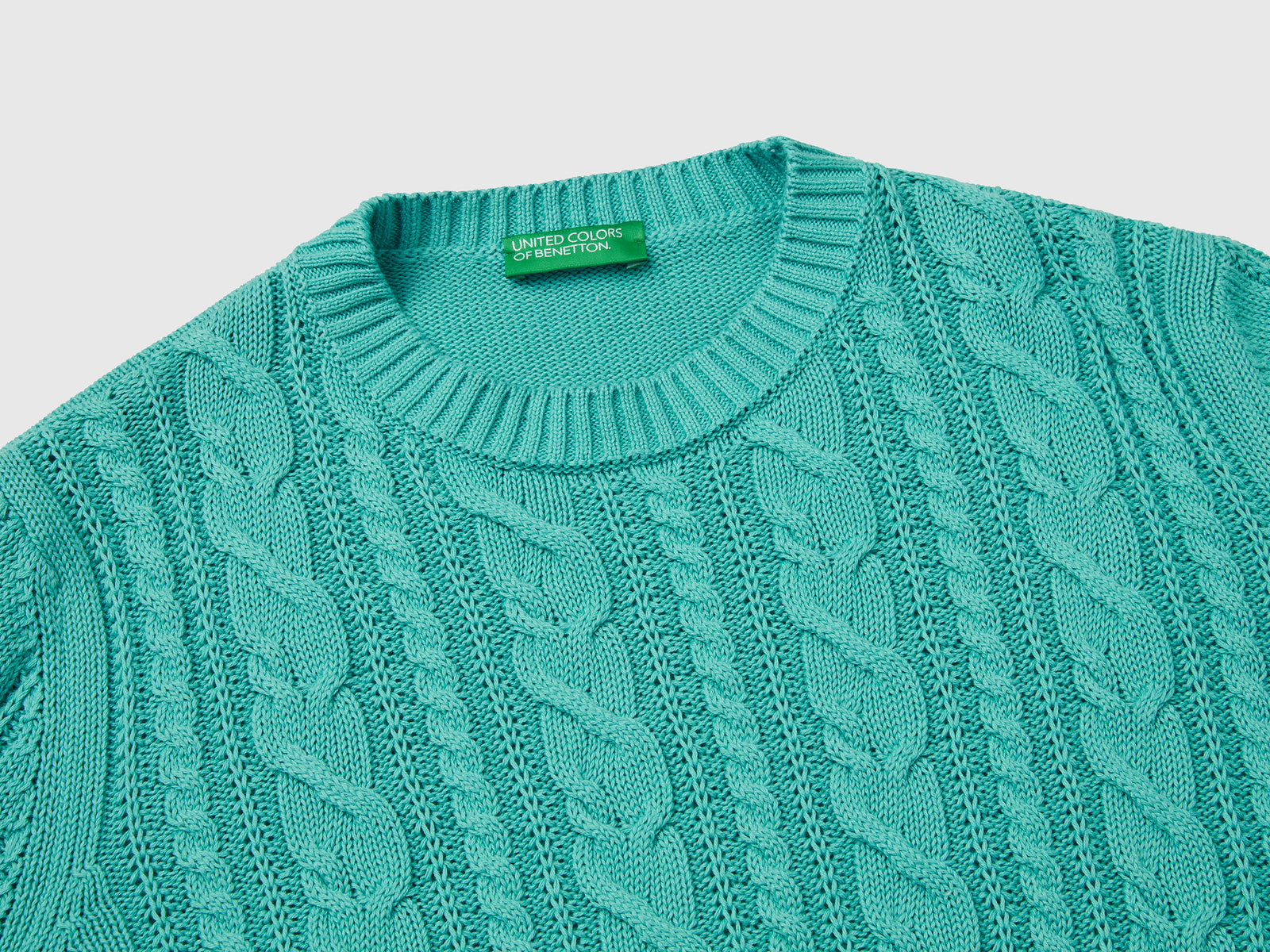 Maglia a trecce 100% cotone da donna verde acqua 3 | Benetton Outlet