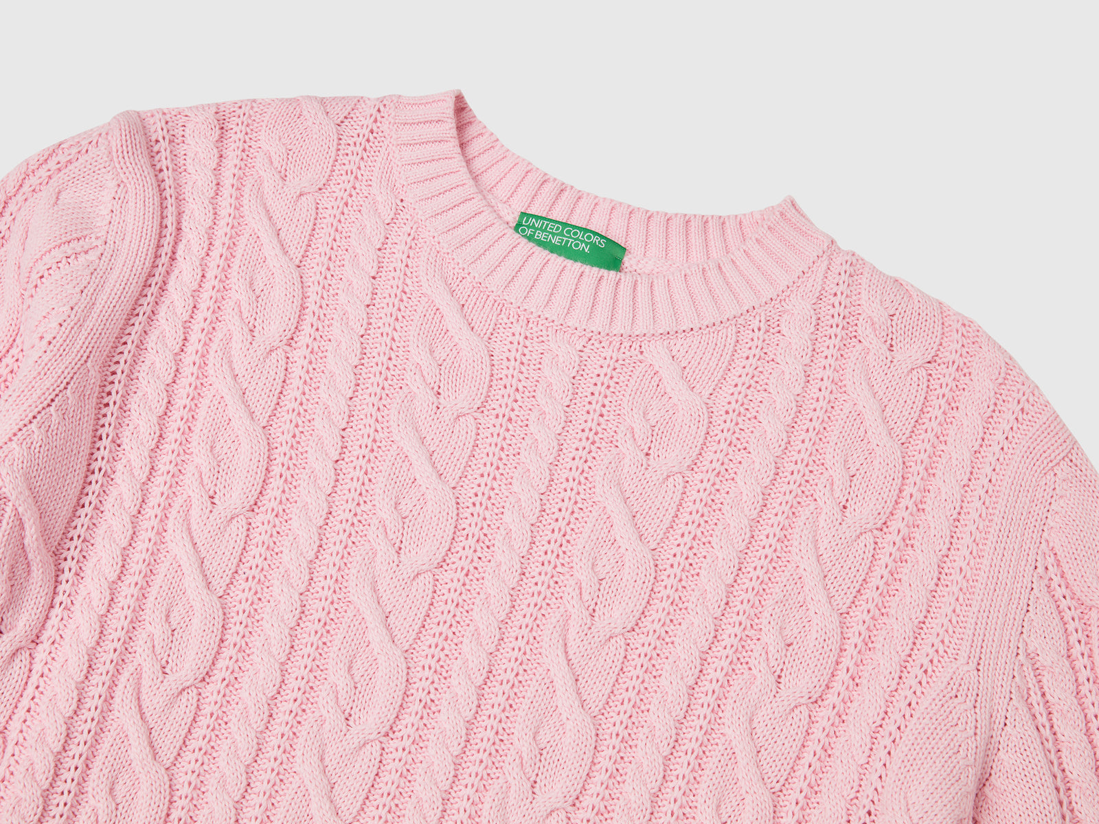 100% cotton cable knit sweater da donna rosa 3 | Benetton Outlet