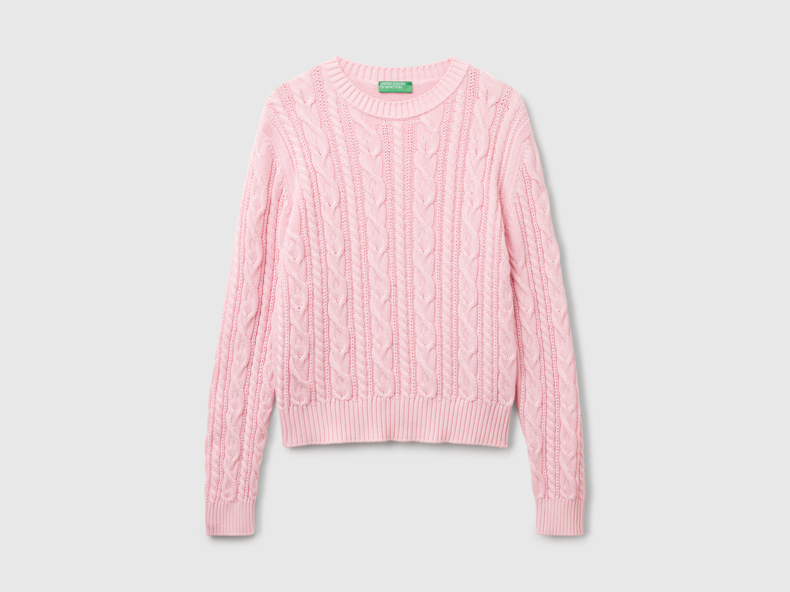 100% cotton cable knit sweater da donna rosa | Benetton Outlet
