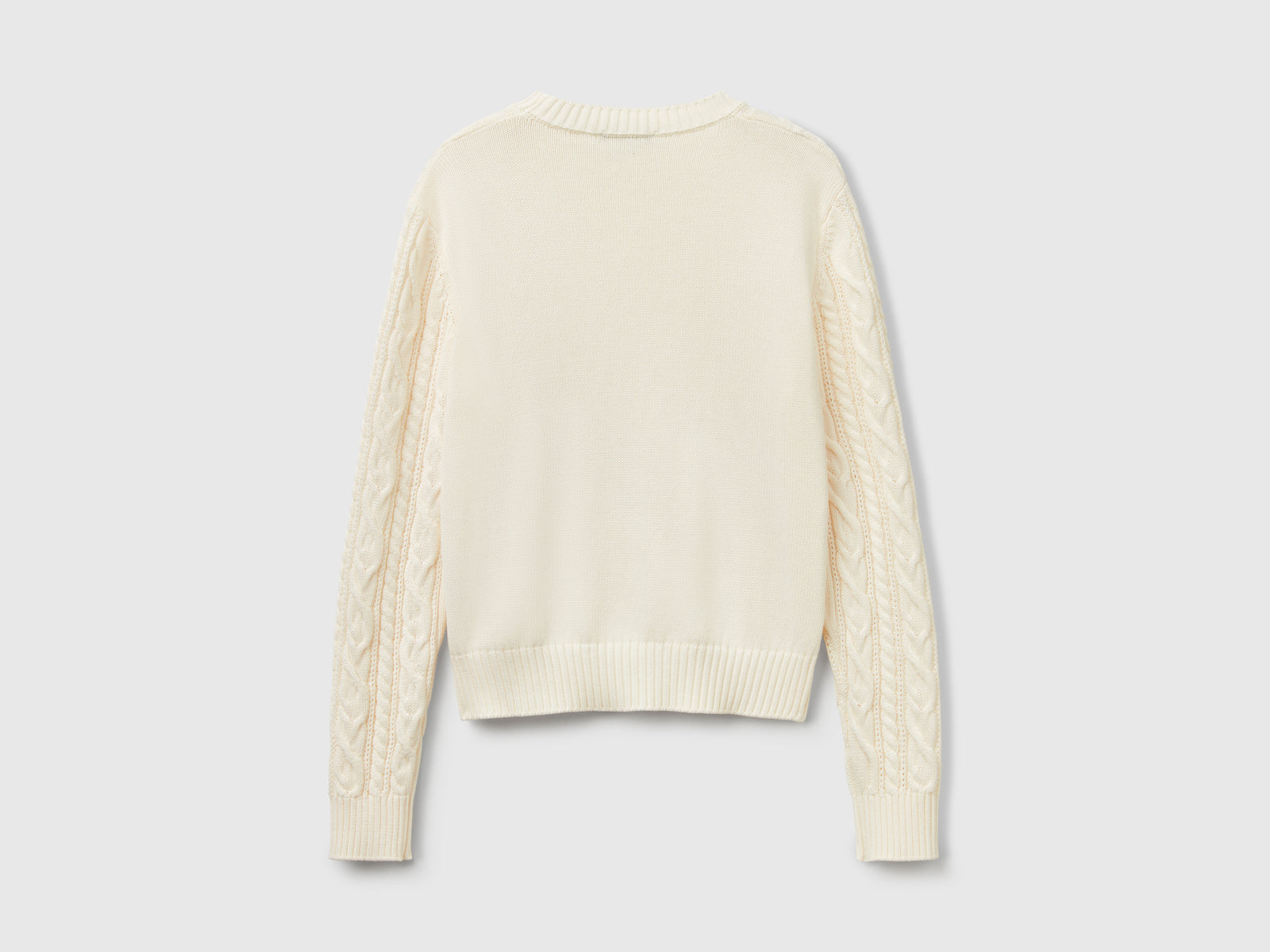 100% cotton cable knit sweater da donna bianco panna 2 | Benetton Outlet
