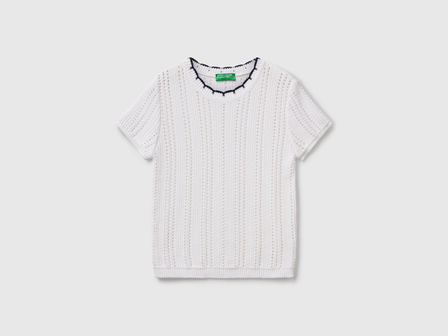 Maglia traforata in puro cotone da donna bianco | Benetton Outlet