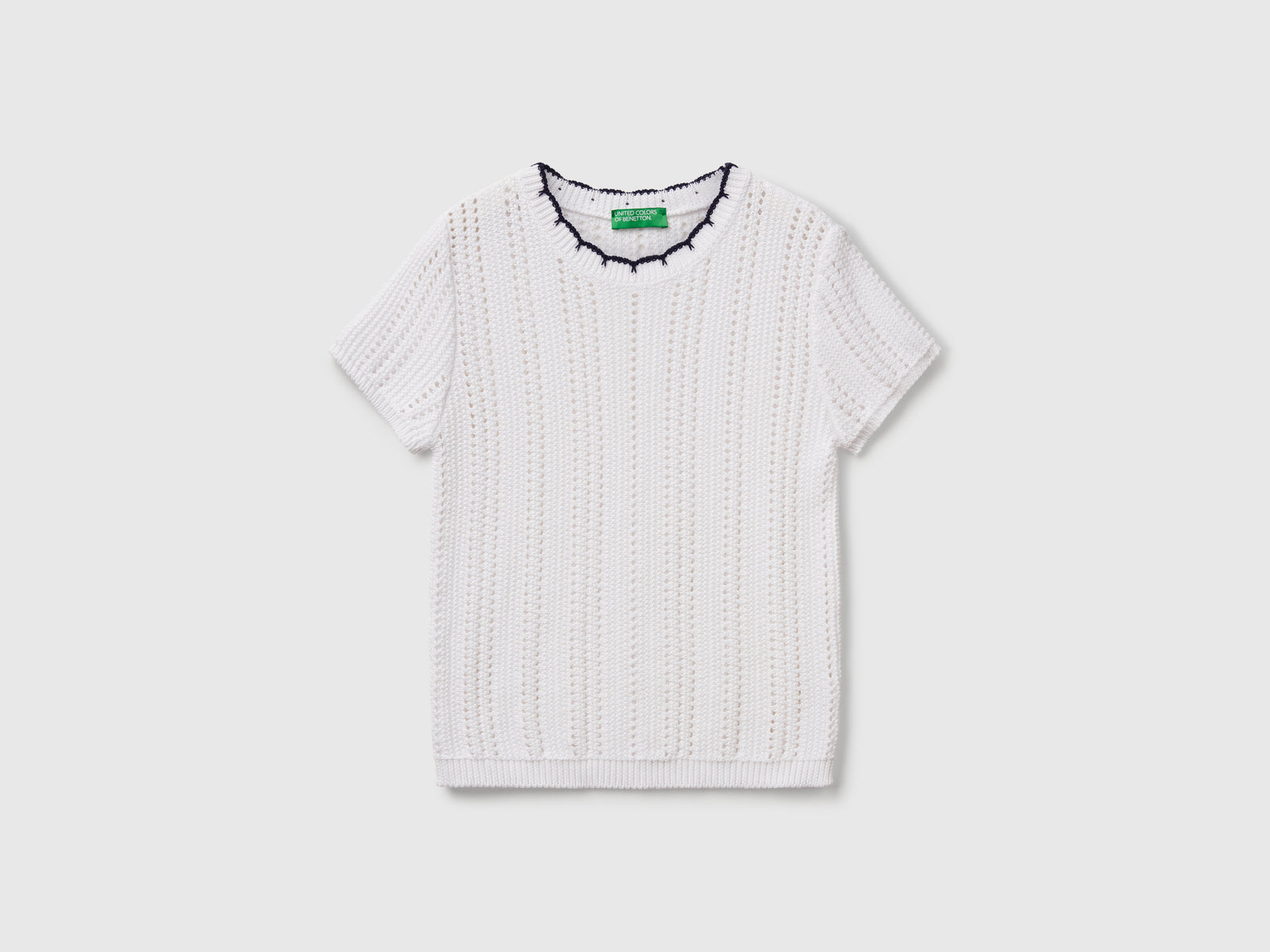 Maglia traforata in puro cotone da donna bianco | Benetton Outlet
