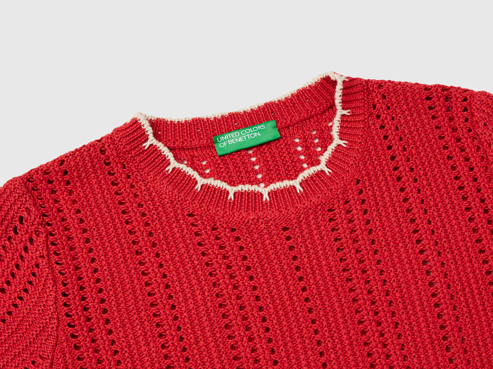 Pure cotton openwork sweater da donna rosso mattone 3 | Benetton Outlet