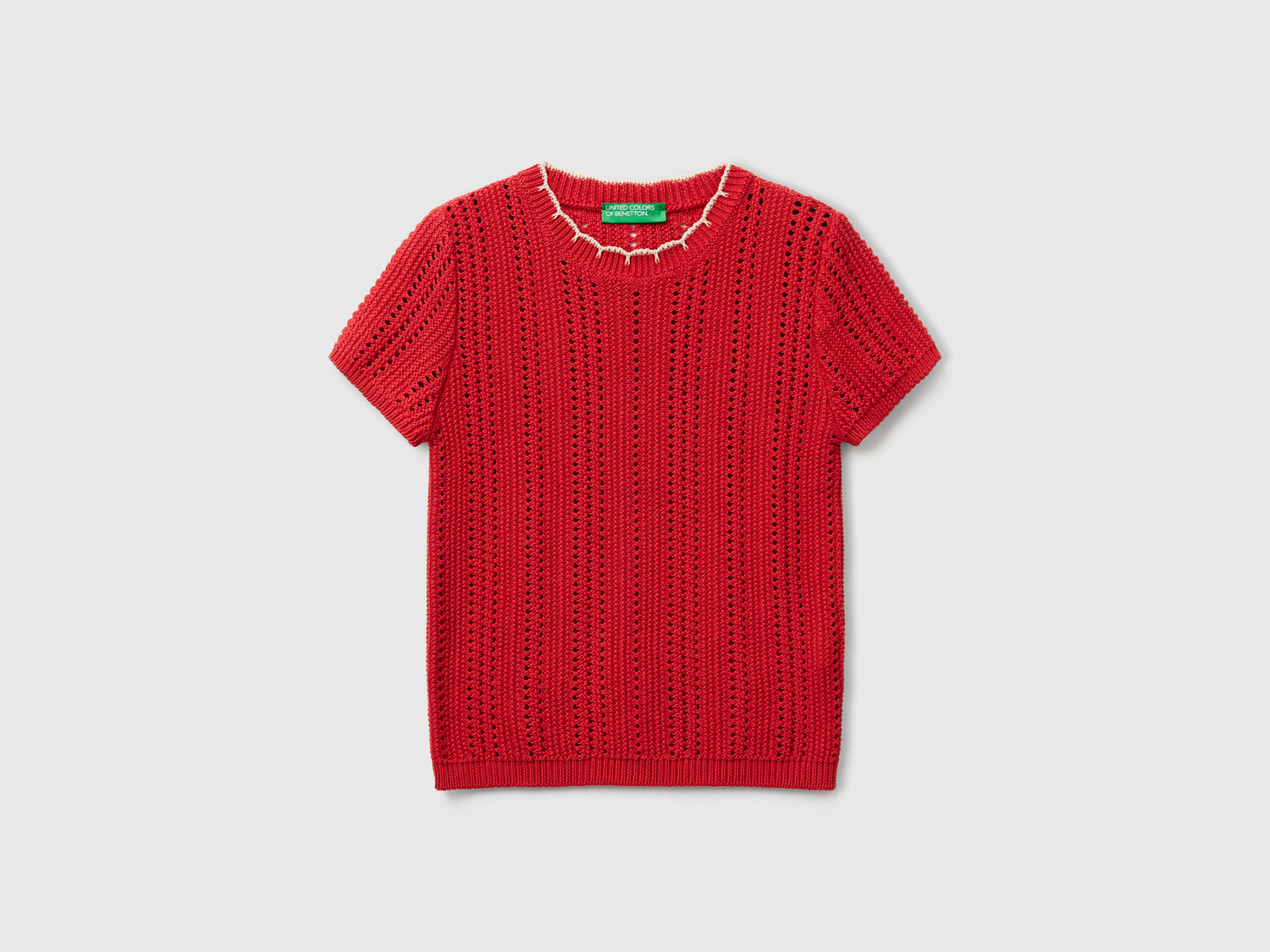 Pure cotton openwork sweater da donna rosso mattone | Benetton Outlet