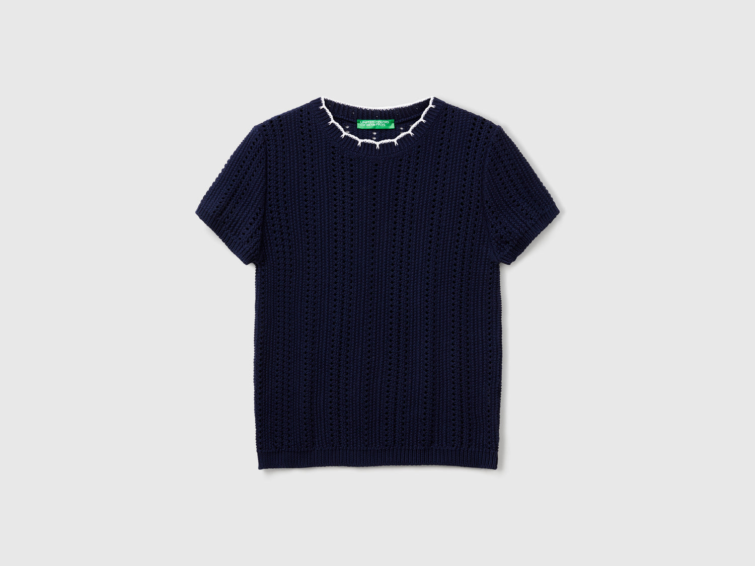 Maglia traforata in puro cotone da donna blu scuro | Benetton Outlet