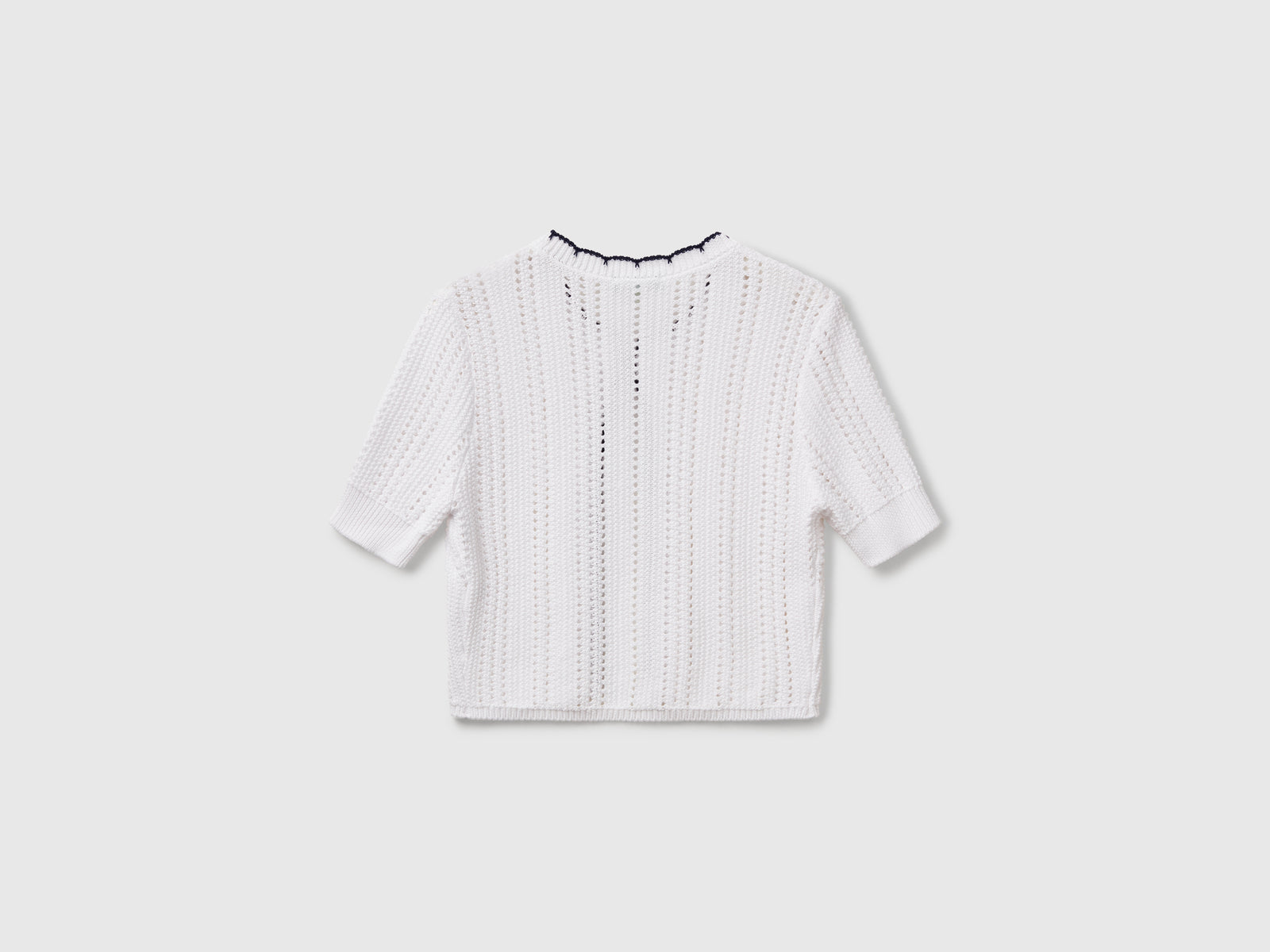 Cardigan cropped traforato da donna bianco 2 | Benetton Outlet