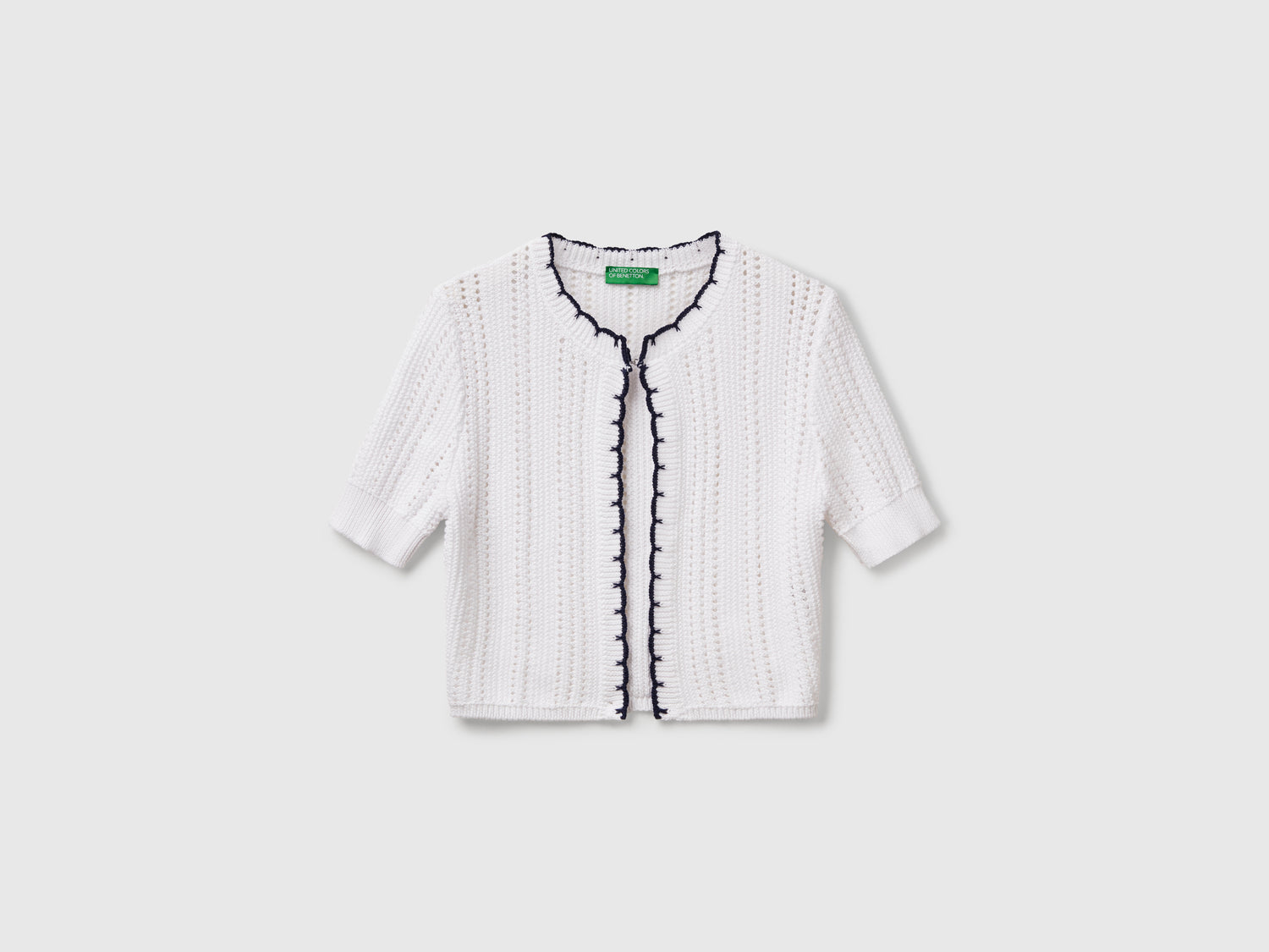 Cardigan cropped traforato da donna bianco | Benetton Outlet