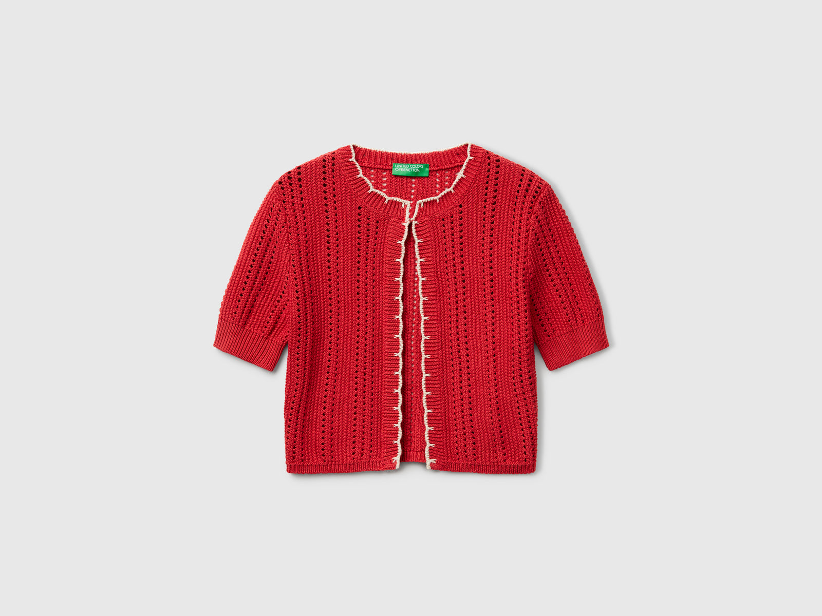 Openwork cropped cardigan da donna rosso mattone | Benetton Outlet