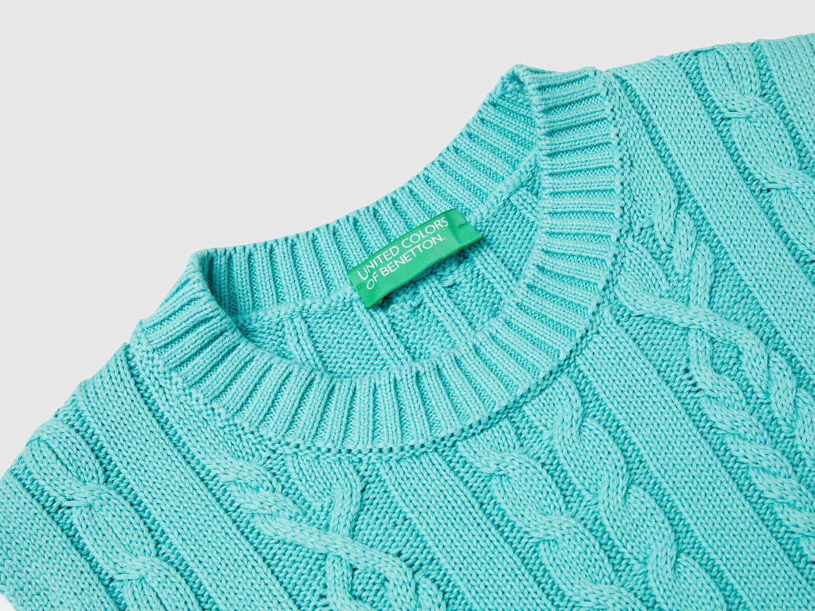 Gilet cropped a trecce da donna verde acqua 3 | Benetton Outlet