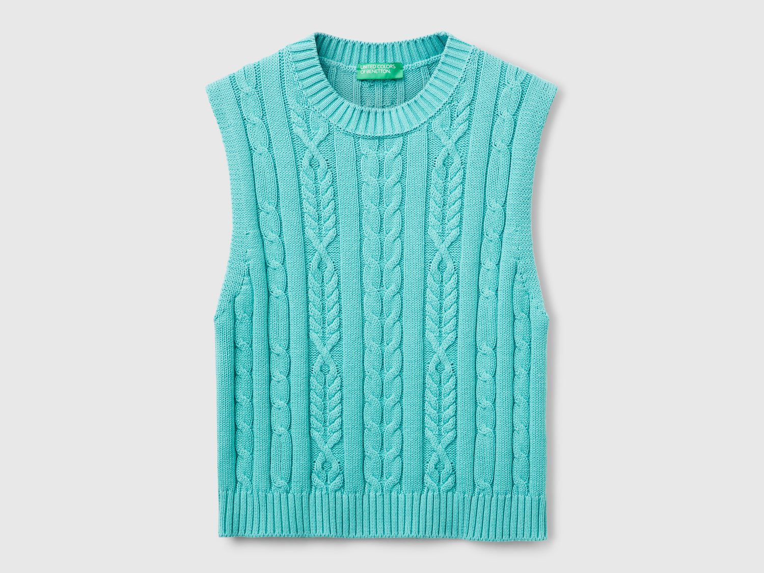 Gilet cropped a trecce da donna verde acqua | Benetton Outlet