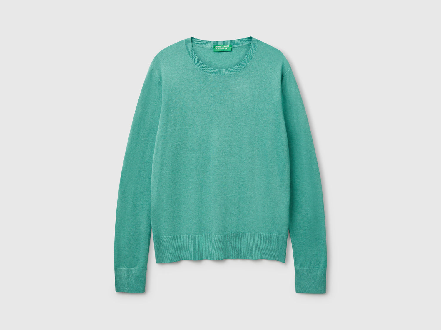 Maglia manica lunga in misto seta da donna verde acqua | Benetton Outlet