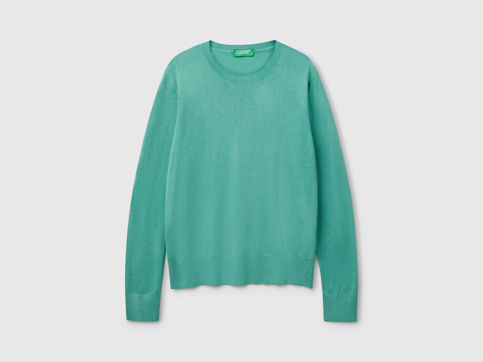 Maglia manica lunga in misto seta da donna verde acqua | Benetton Outlet