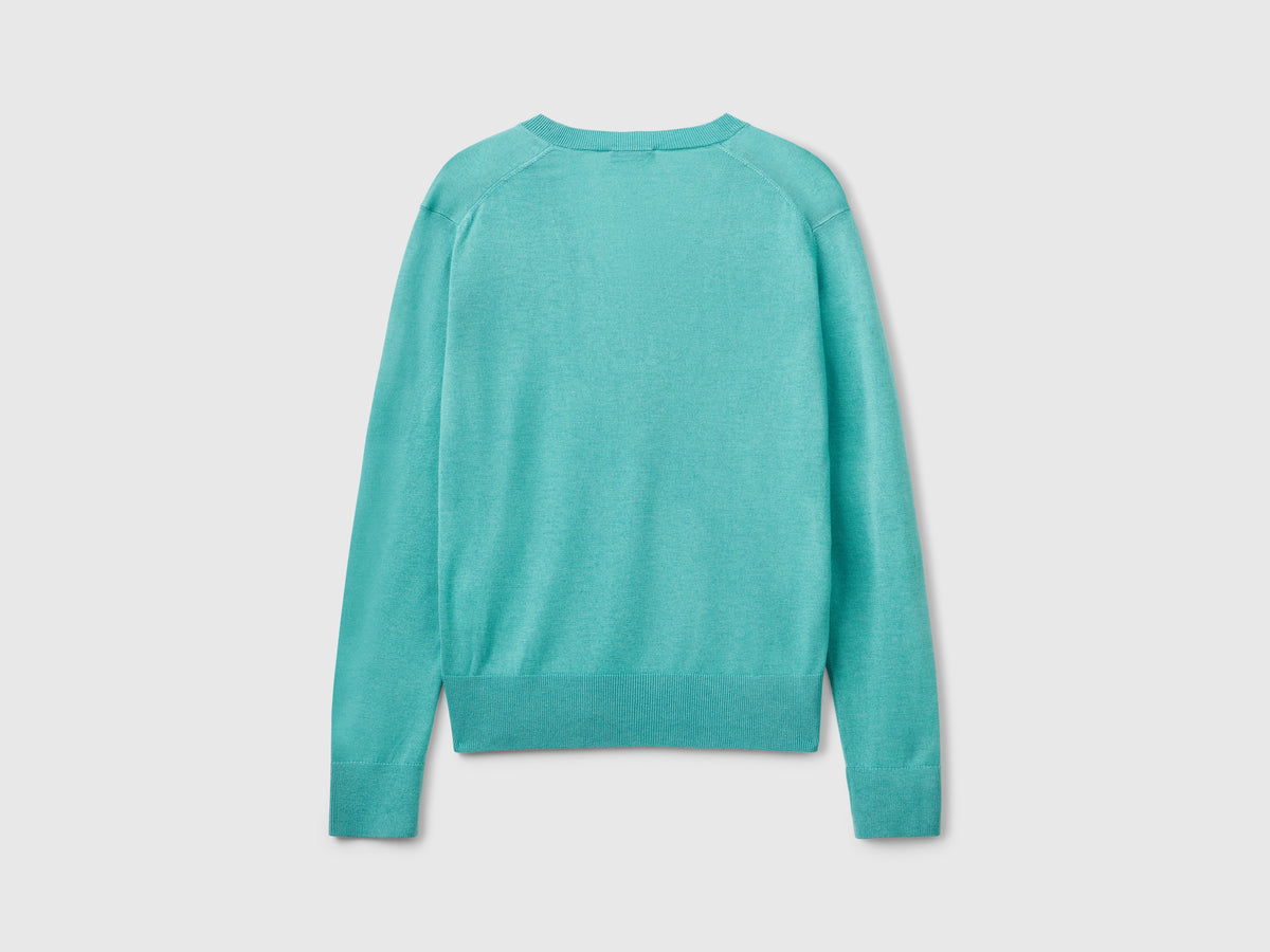 Maglia con scollo a V in misto seta