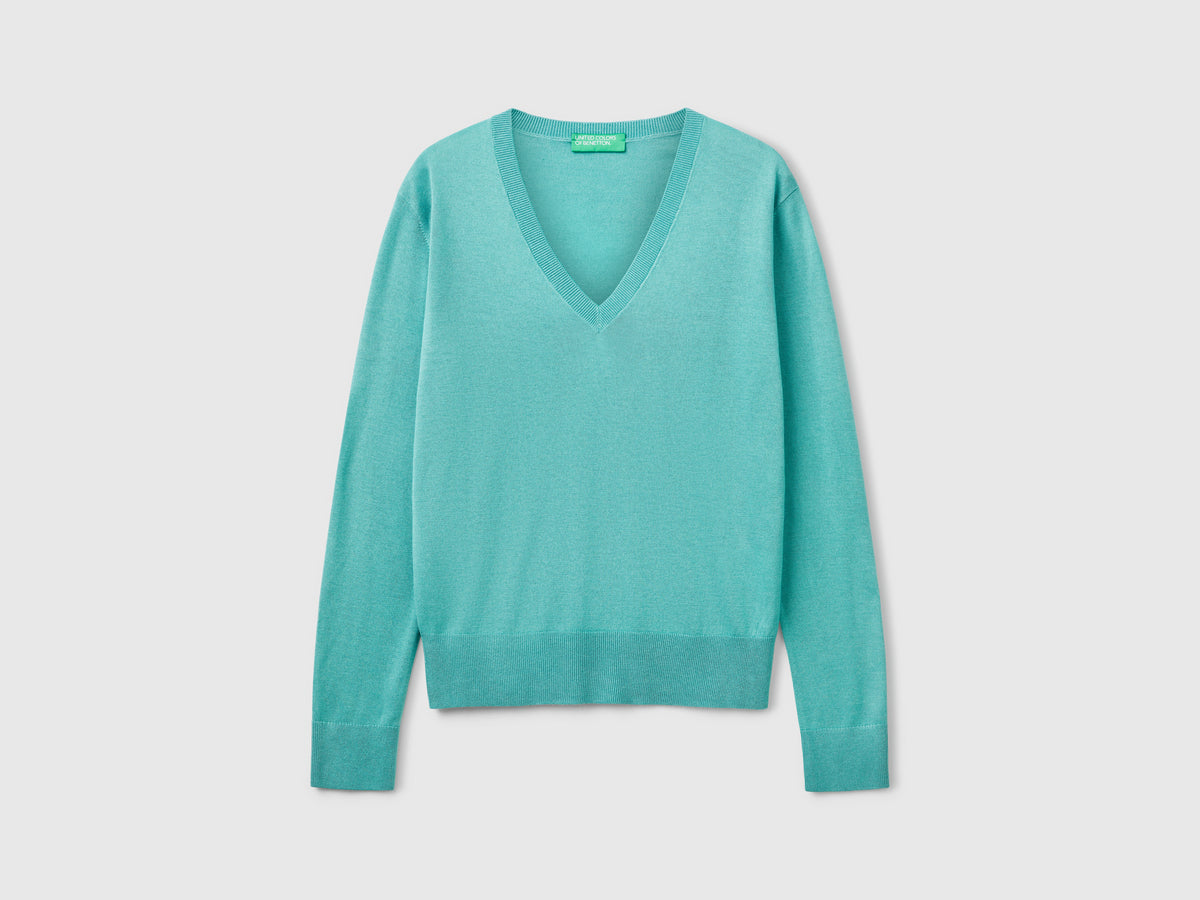 Maglia con scollo a V in misto seta