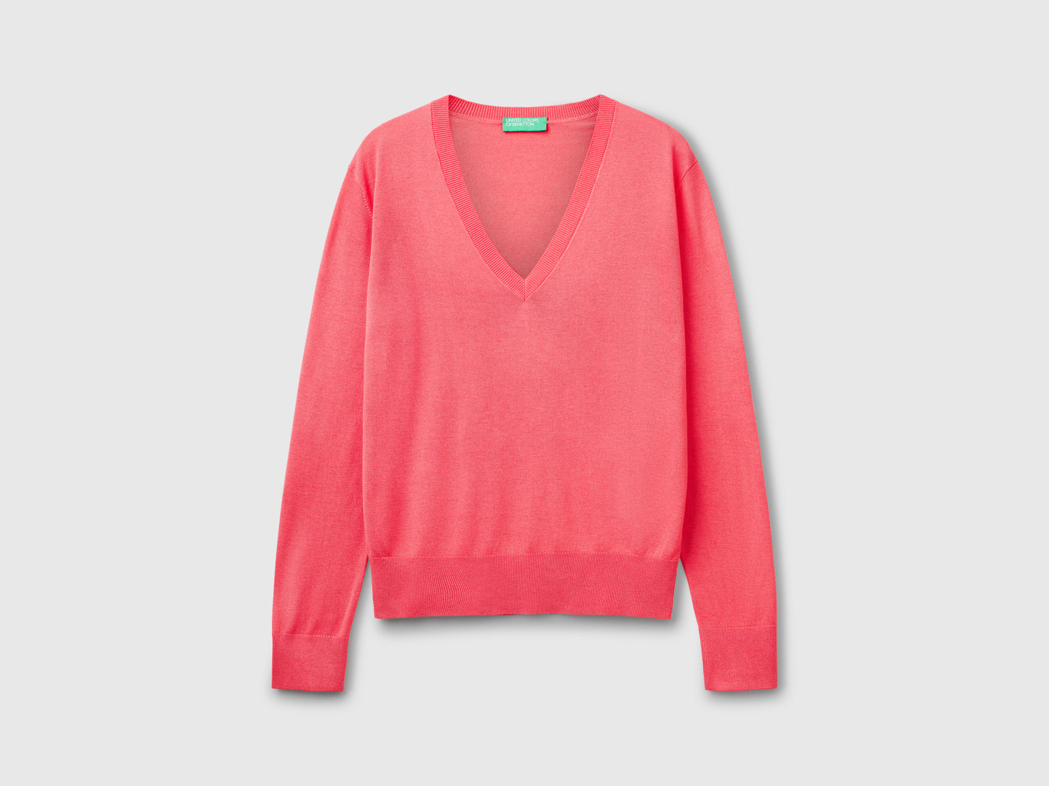 Maglia con scollo a V in misto seta da donna rosa | Benetton Outlet