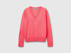 Maglia con scollo a V in misto seta