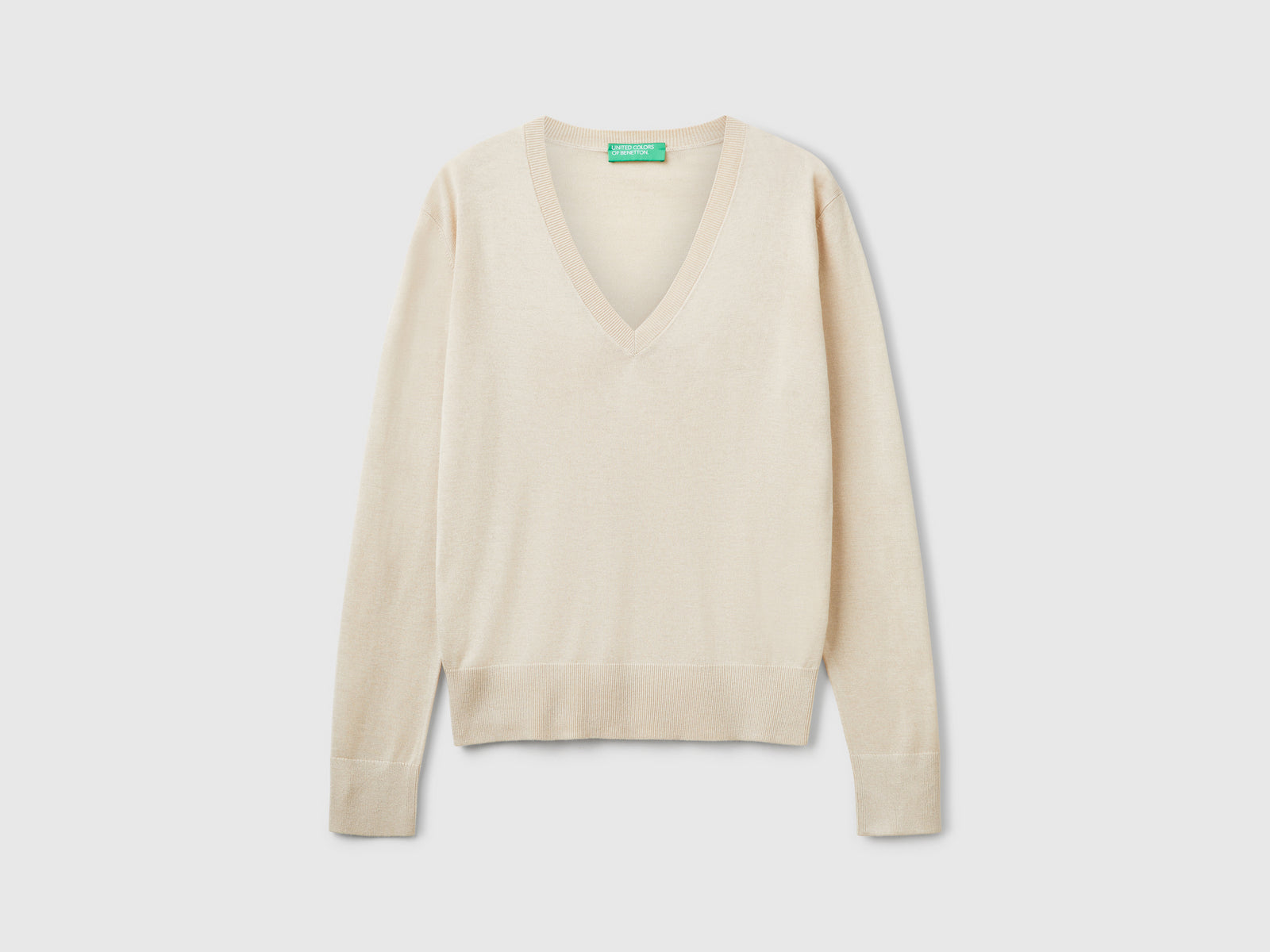 Silk blend V-neck sweater da donna beige | Benetton Outlet