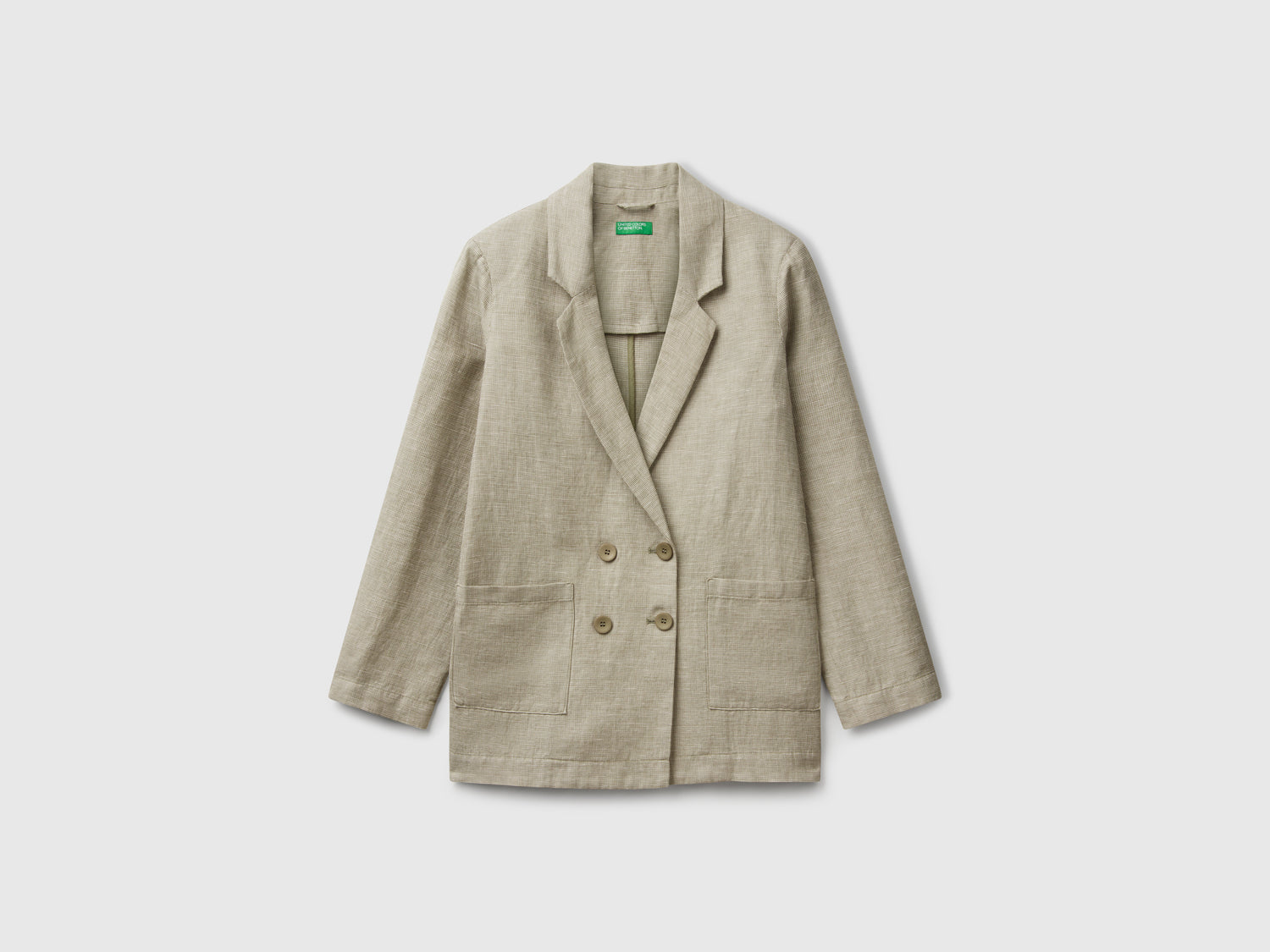 Giacca doppiopetto in misto lino da donna verde oliva | Benetton Outlet