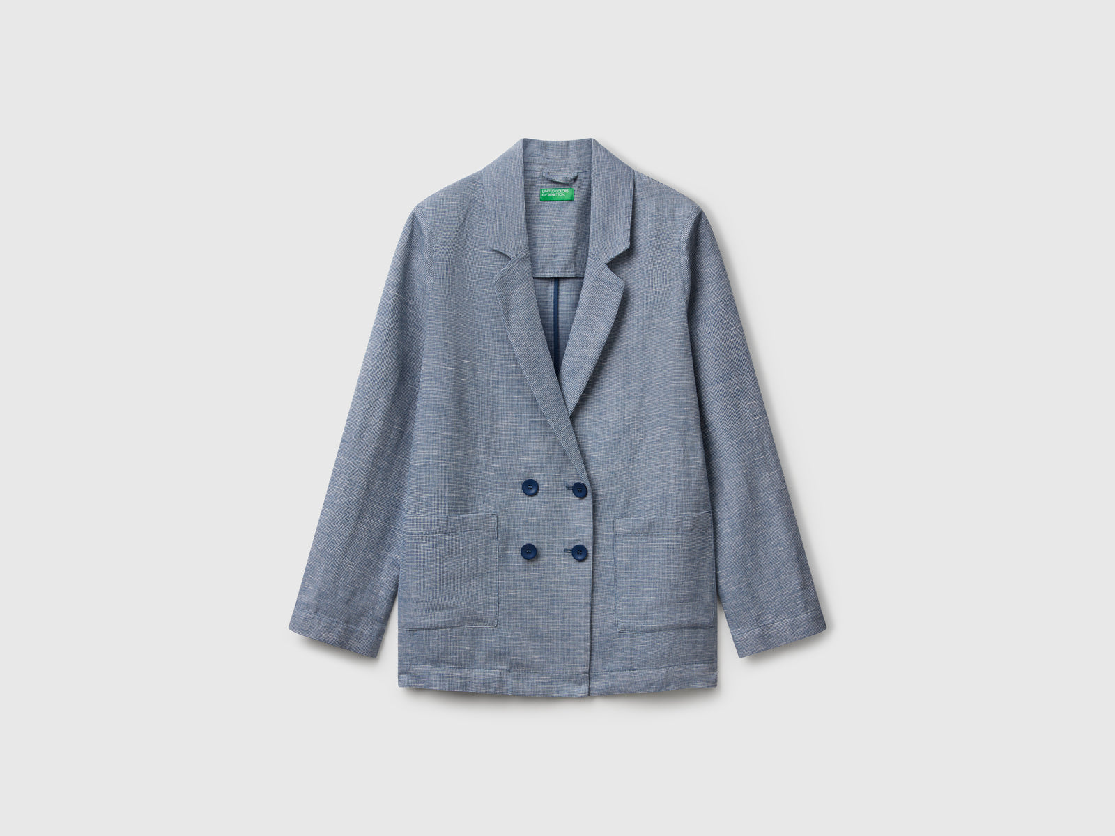 Giacca doppiopetto in misto lino da donna avio | Benetton Outlet