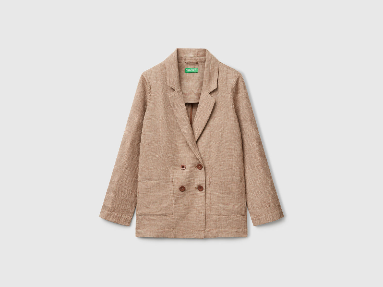Giacca doppiopetto in misto lino da donna marrone | Benetton Outlet