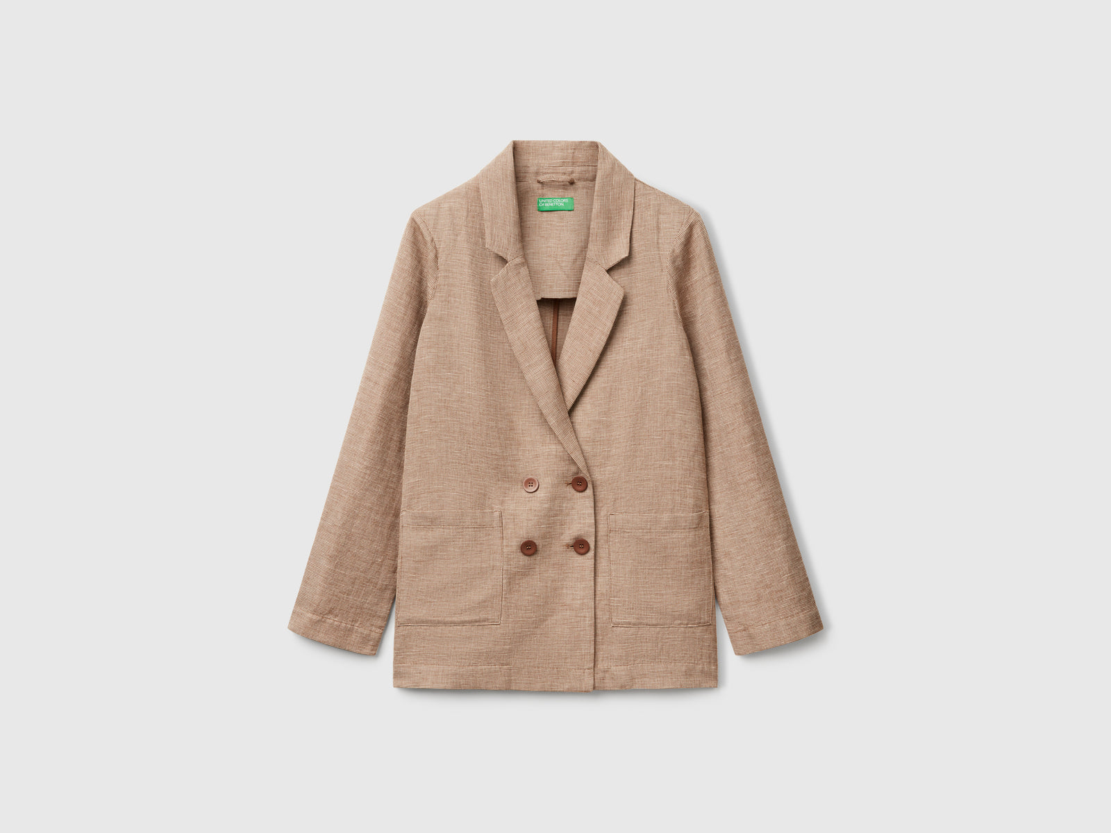 Giacca doppiopetto in misto lino da donna marrone | Benetton Outlet