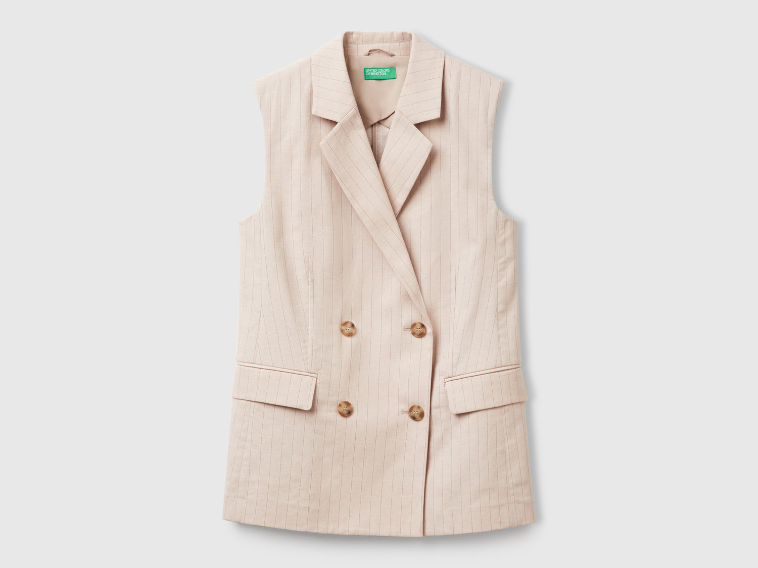 Gilet lungo gessato da donna beige | Benetton Outlet