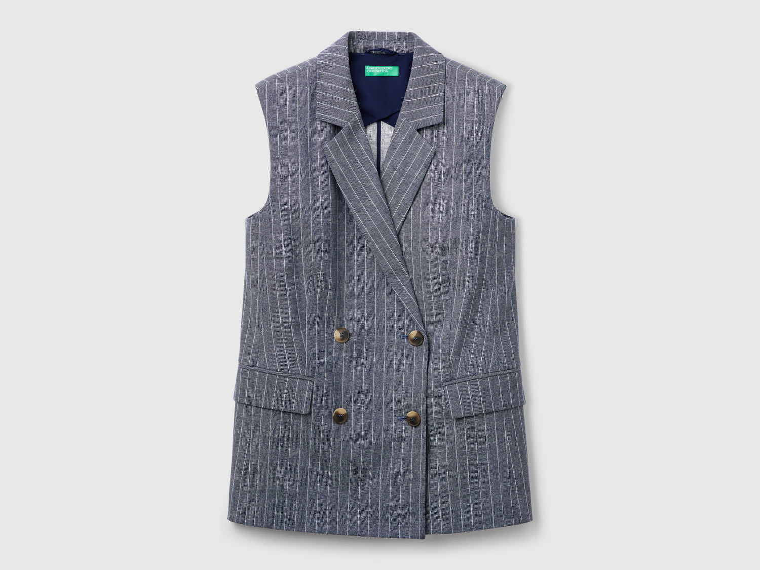 Gilet lungo gessato da donna blu scuro | Benetton Outlet