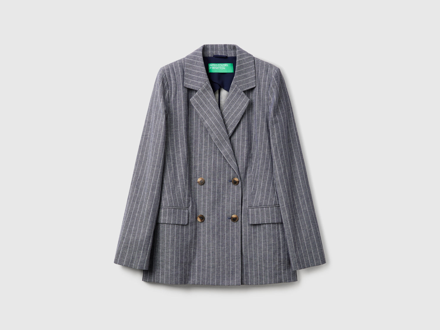 Blazer gessato doppiopetto da donna blu scuro | Benetton Outlet