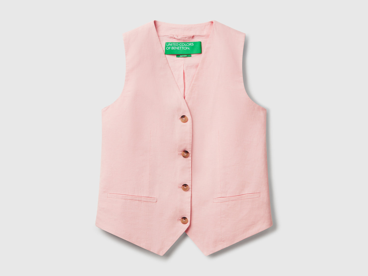 Gilet in puro lino da donna rosa tenue | Benetton Outlet