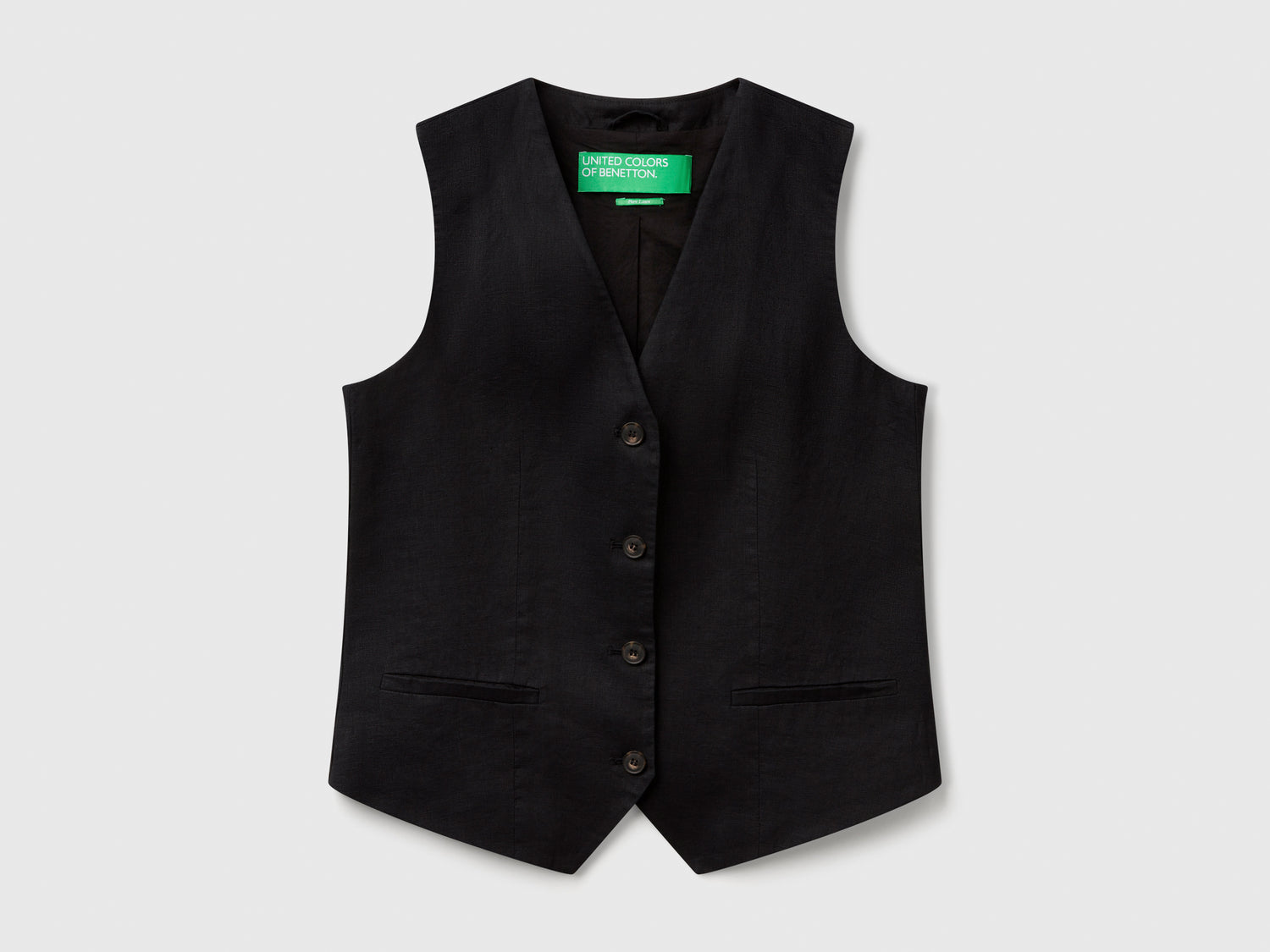 Gilet in puro lino da donna nero | Benetton Outlet