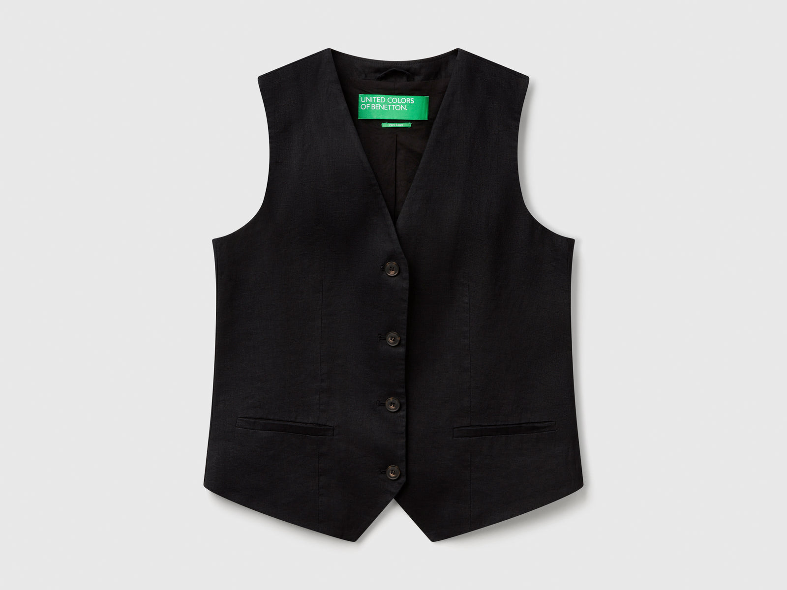 Gilet in puro lino da donna nero | Benetton Outlet