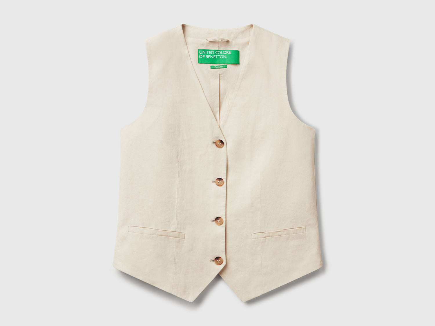 Gilet in puro lino da donna beige | Benetton Outlet