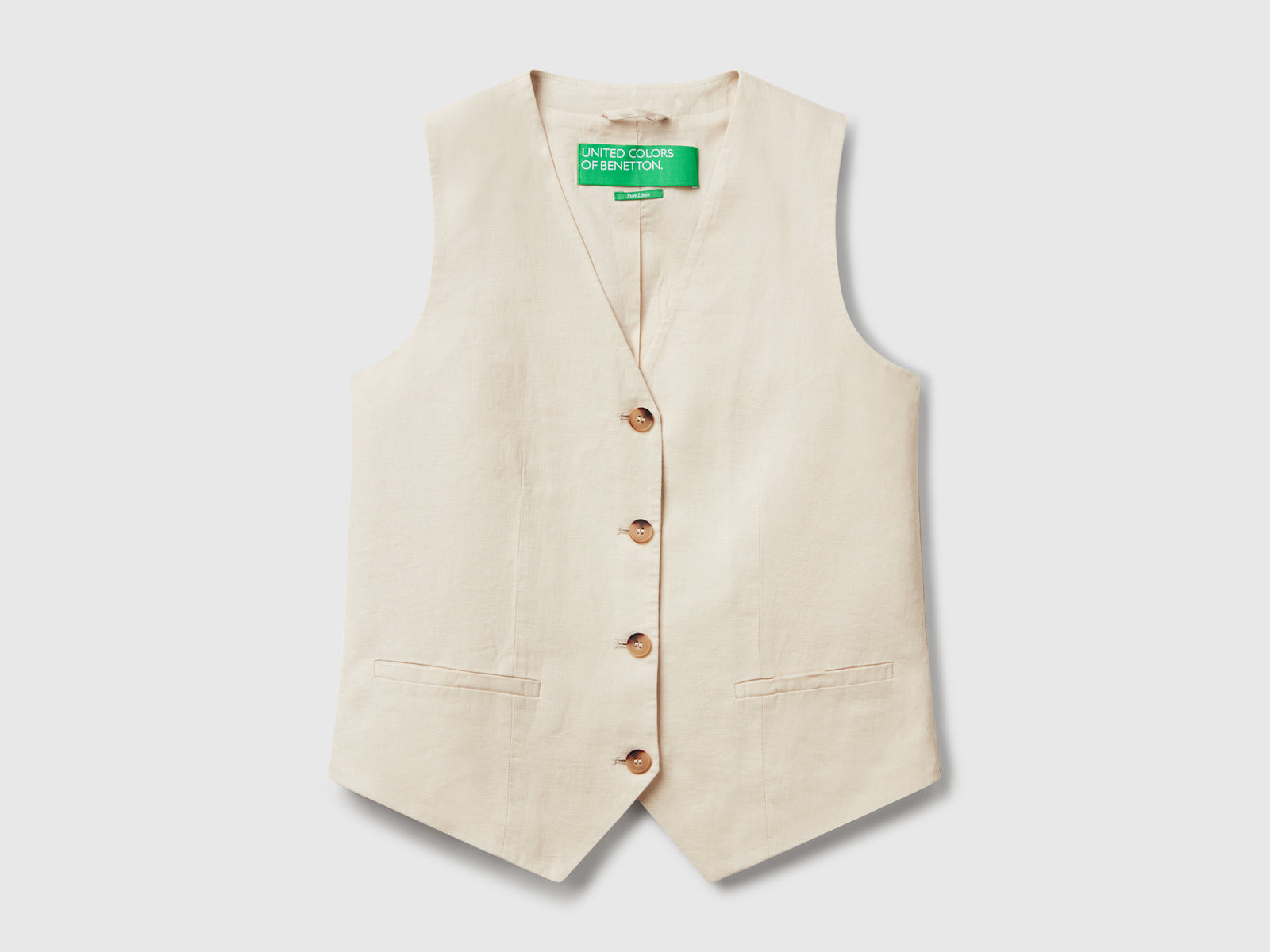 Gilet in puro lino da donna beige | Benetton Outlet