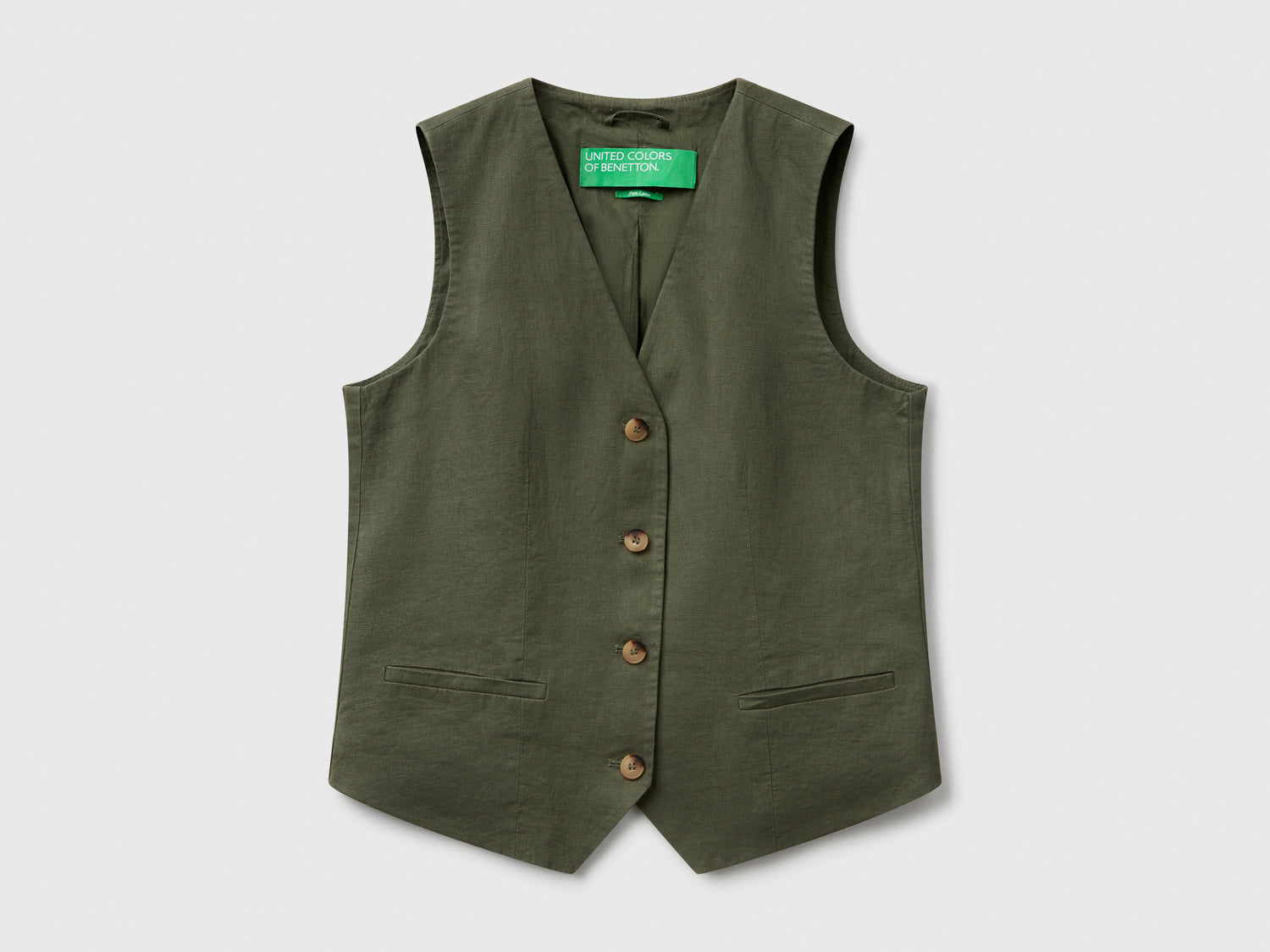 Pure linen vest da donna verde militare | Benetton Outlet
