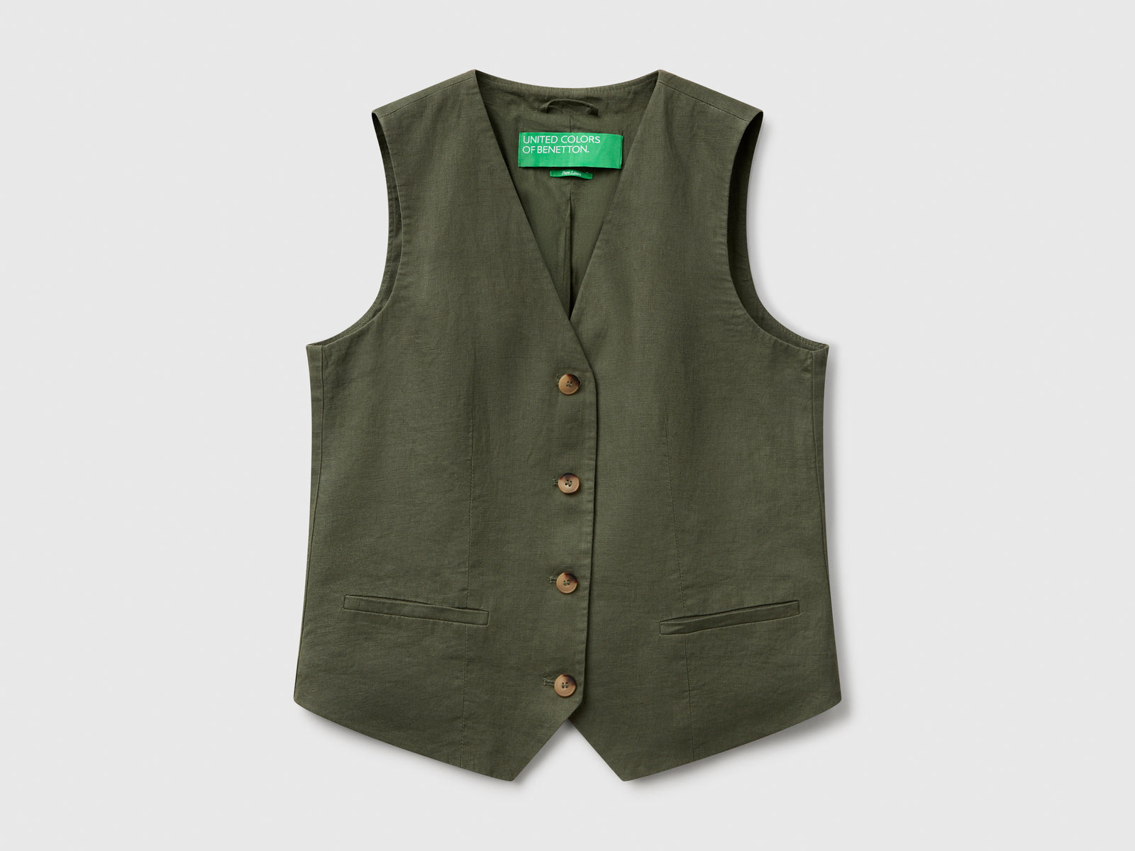 Gilet in puro lino da donna verde militare | Benetton Outlet