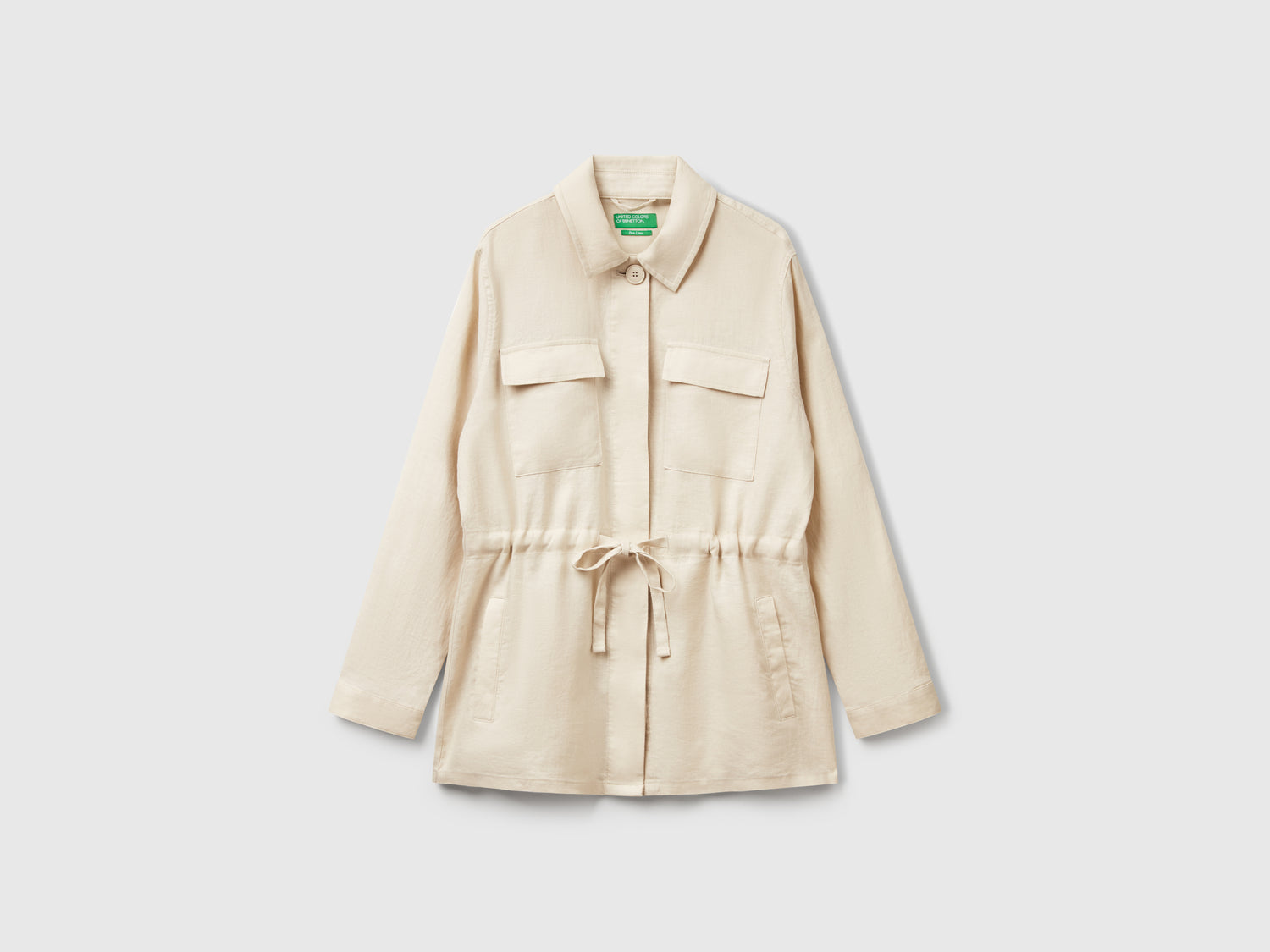 Giacca con coulisse in puro lino da donna beige | Benetton Outlet