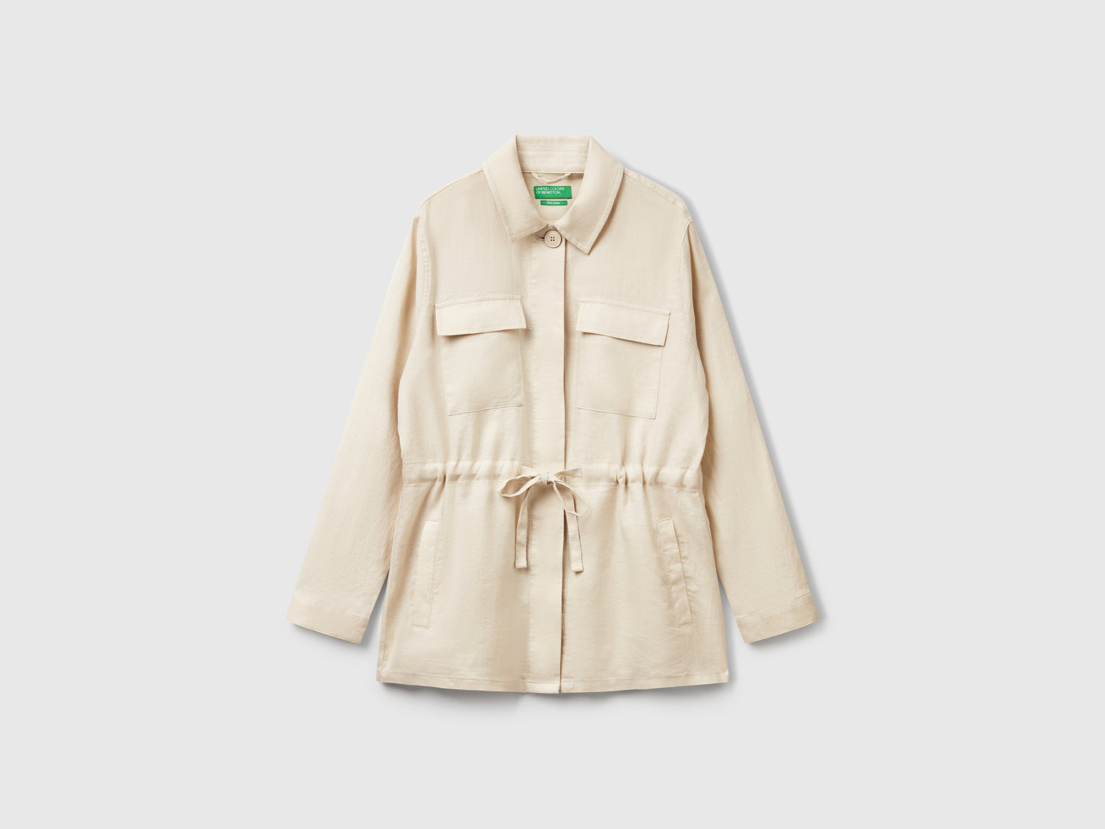Giacca con coulisse in puro lino da donna beige | Benetton Outlet