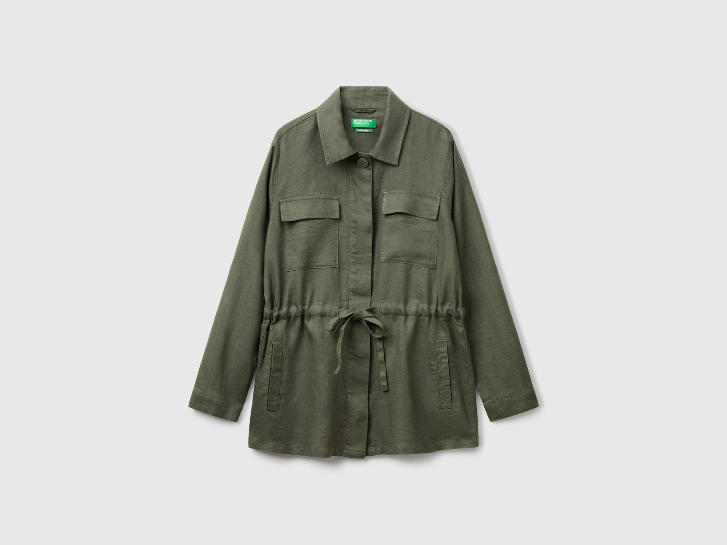 Giacca con coulisse in puro lino da donna verde militare | Benetton Outlet