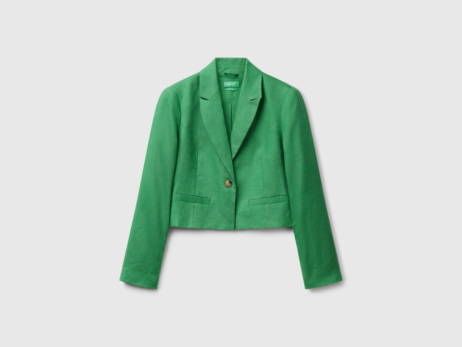 Blazer corto in puro lino da donna verde | Benetton Outlet