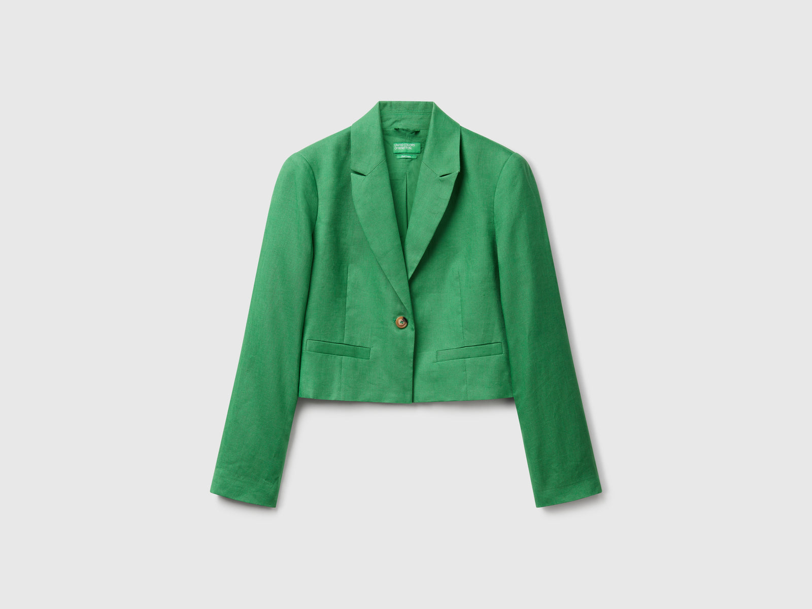 Blazer corto in puro lino da donna verde | Benetton Outlet