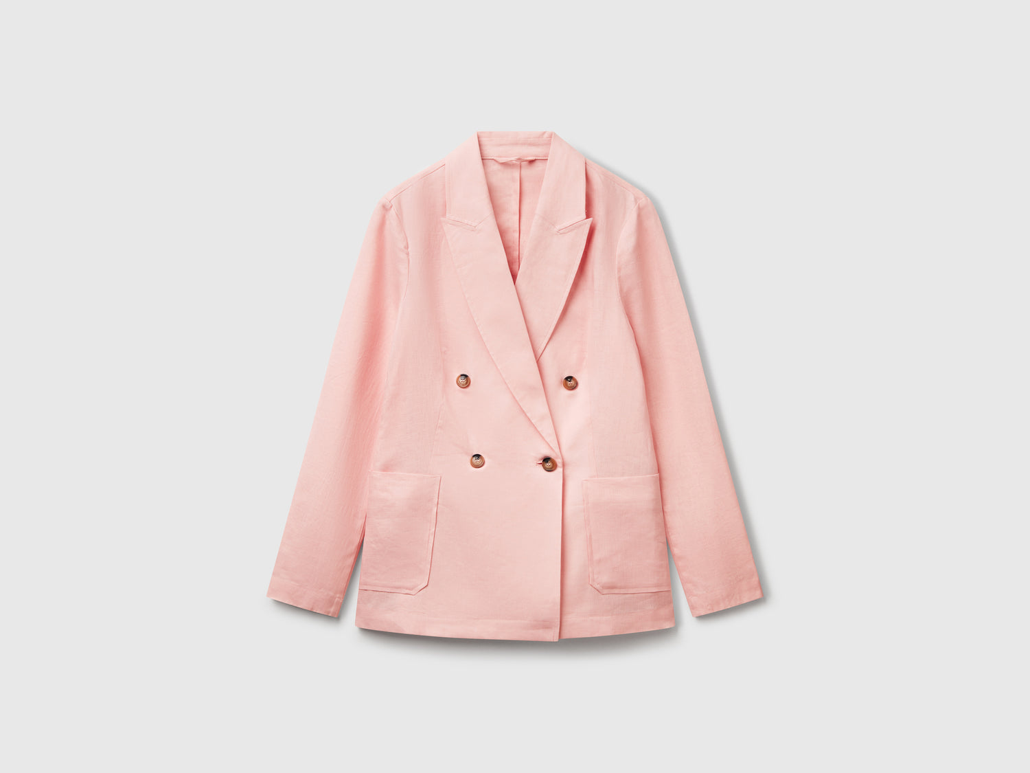 Giacca doppiopetto in puro lino da donna rosa tenue | Benetton Outlet
