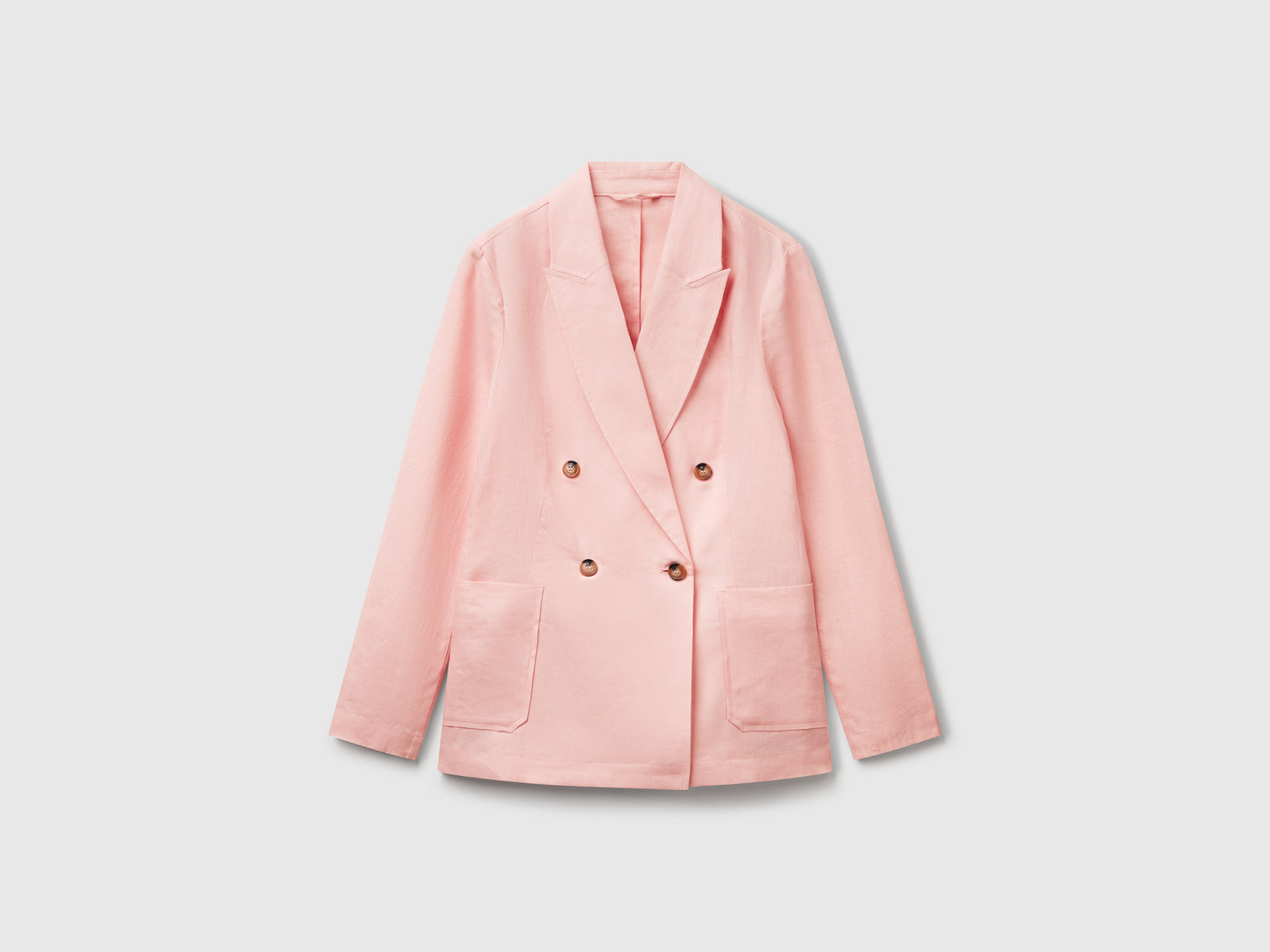 Giacca doppiopetto in puro lino da donna rosa tenue | Benetton Outlet
