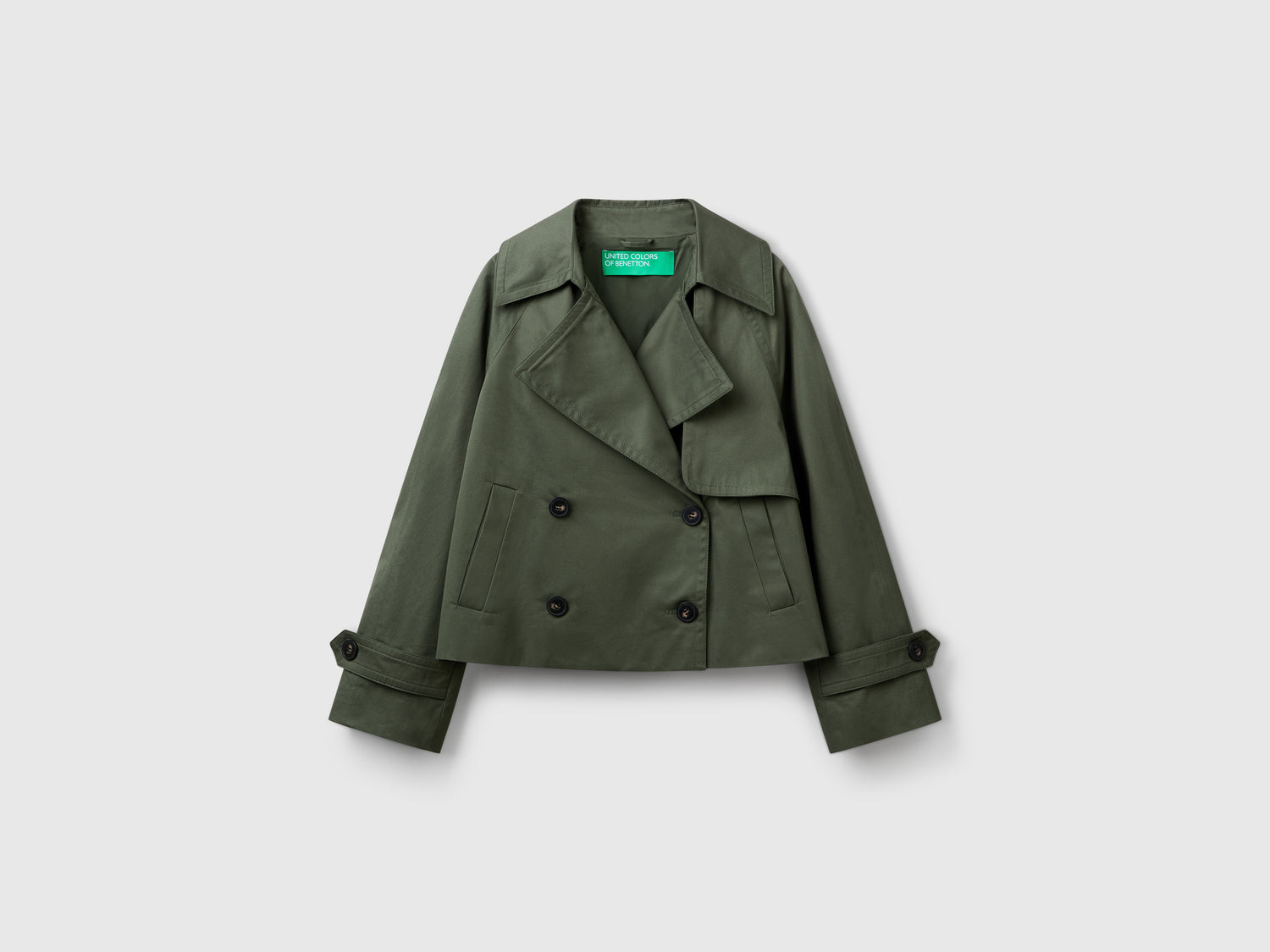 Trench cropped doppiopetto da donna verde militare | Benetton Outlet