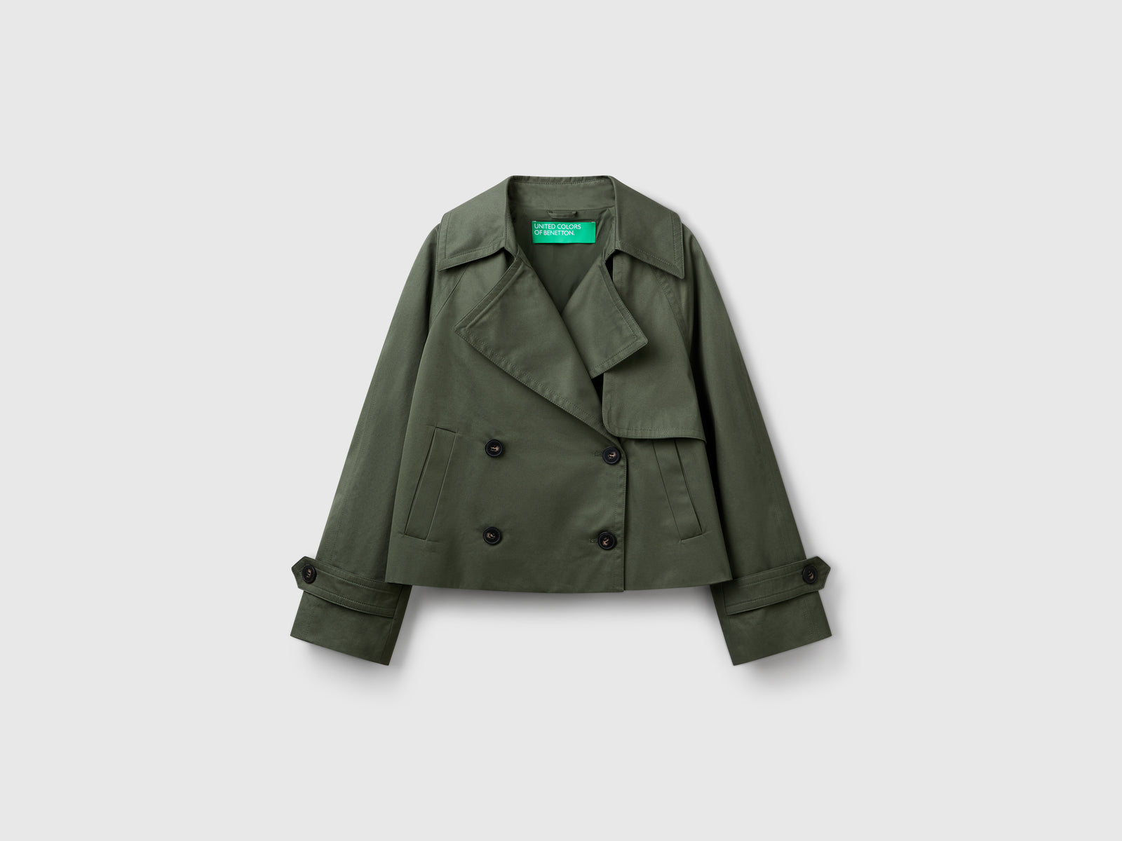 Trench cropped doppiopetto da donna verde militare | Benetton Outlet